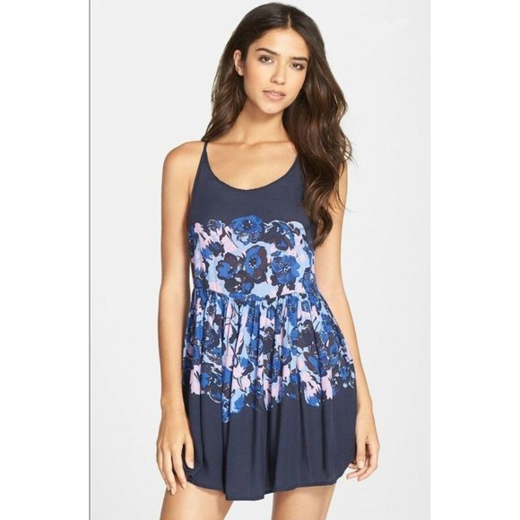 Free People Intimately Voile Slip Strappy Floral Print Dress in Midnight Size M - Picture 10 of 11